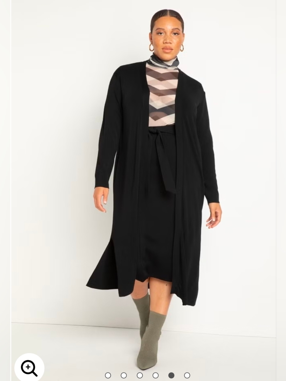 Eloquii Black Long Open Cardigan+Skirt with Waist Tie (2-piece Set) - Size 14/16